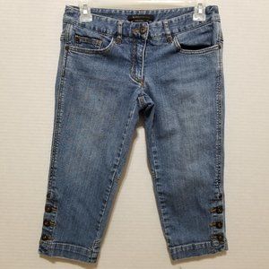 BCBGMaxAzria jeans 0 capri crop lightly distressed button cuffs denim JNS20985